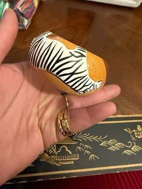 Hand Carved Painted Wood Zebra Bangle Bracelet Made in Kenya